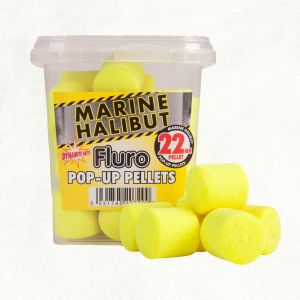 Peleti za soma Catfish DYNAMITE BAITS Fluoro Pop-Up Pellets 22 mm Marine Halibut (Yellow)